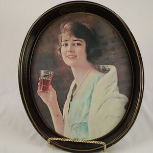 Coca-Cola Girl Retro Coke Oval Serving Metal Tray Vintage 13"x15"